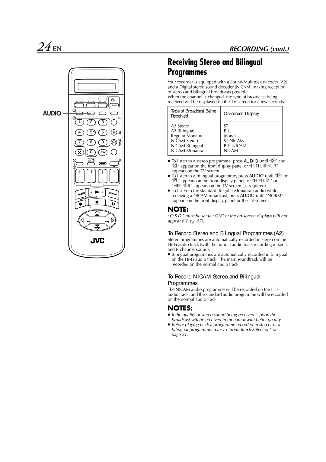 JVC HR-J870EU specifications Receiving Stereo and Bilingual Programmes, On-screen Display, Received 