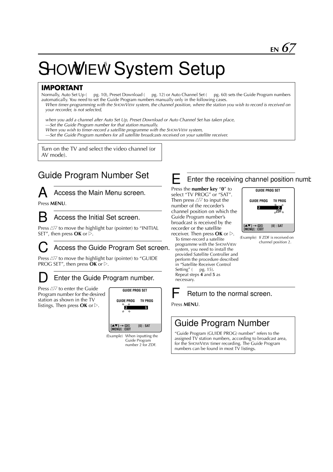 JVC HR-J870EU specifications Showview System Setup, Guide Program Number Set, Enter the Guide Program number 