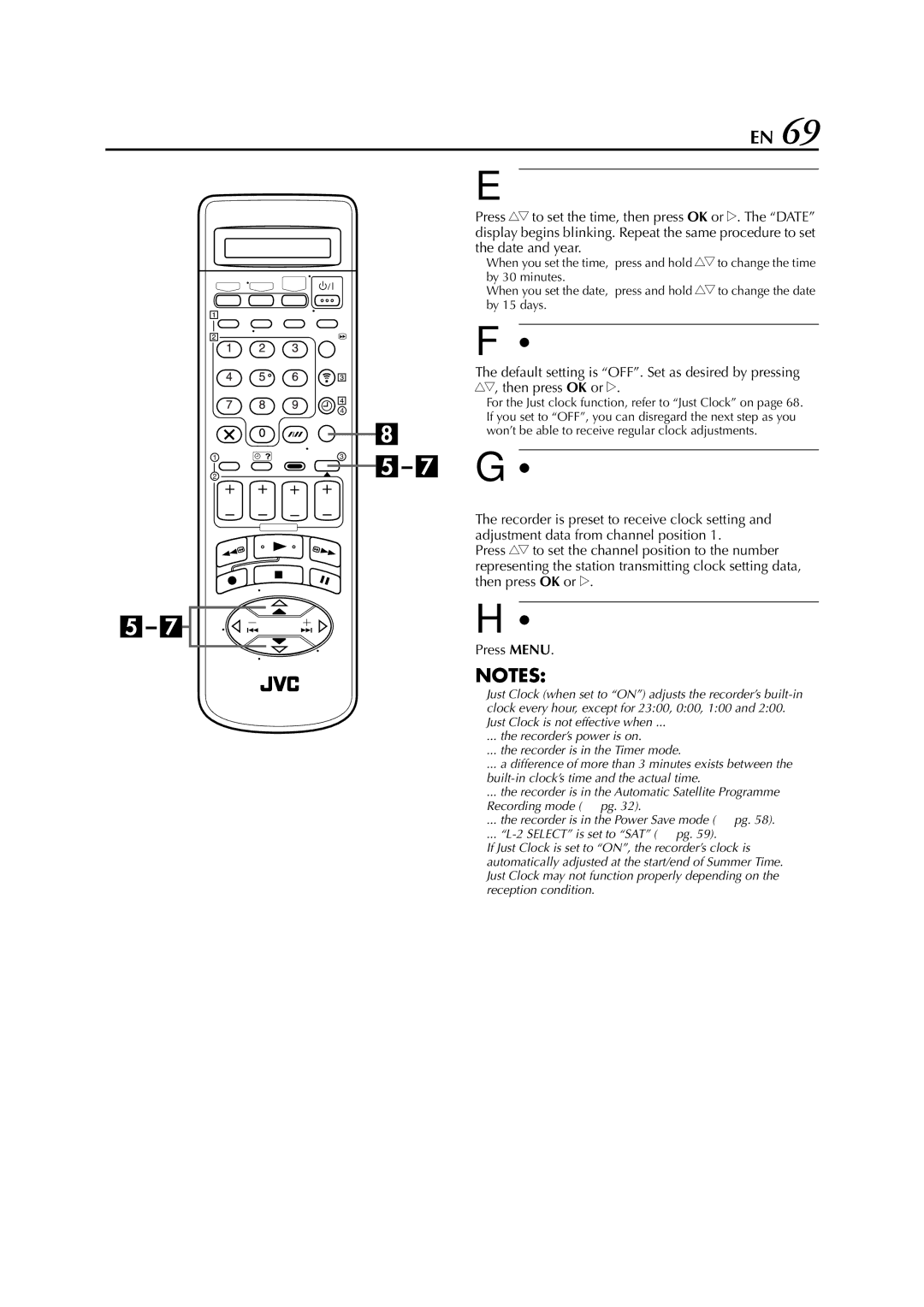 JVC HR-J870EU specifications Set the date and time, Set Just Clock, Set the source channel position for clock data 