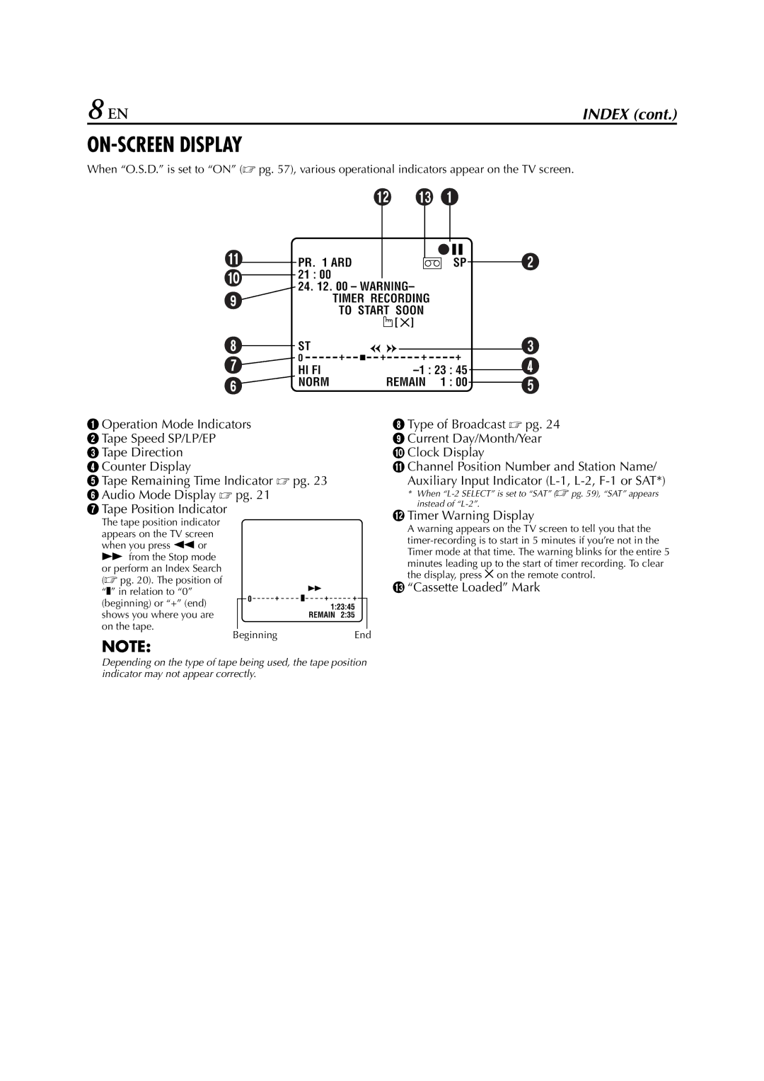 JVC HR-J870EU specifications ON-SCREEN Display 