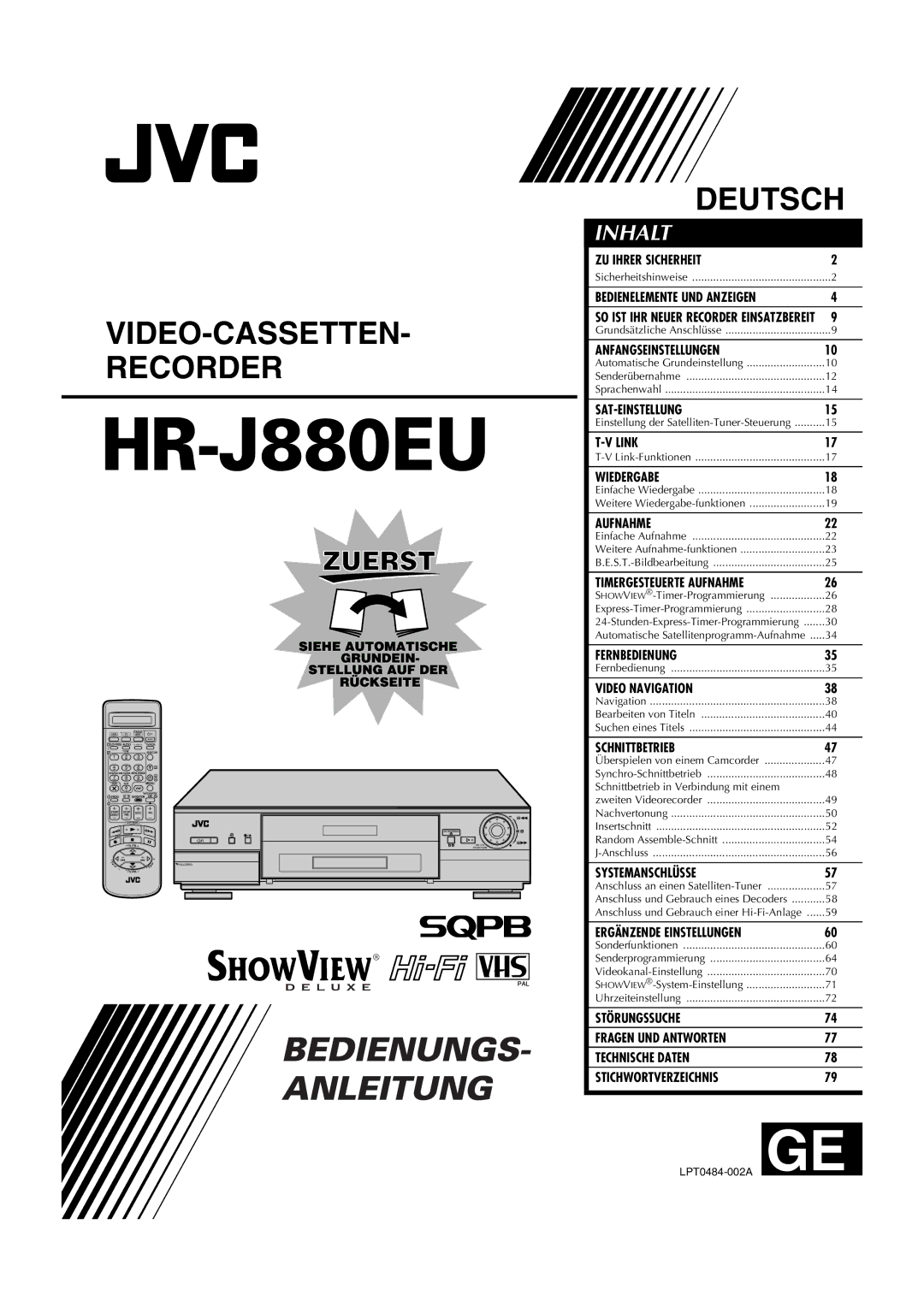 JVC HR-J880EU manual VIDEO-CASSETTEN- Recorder 