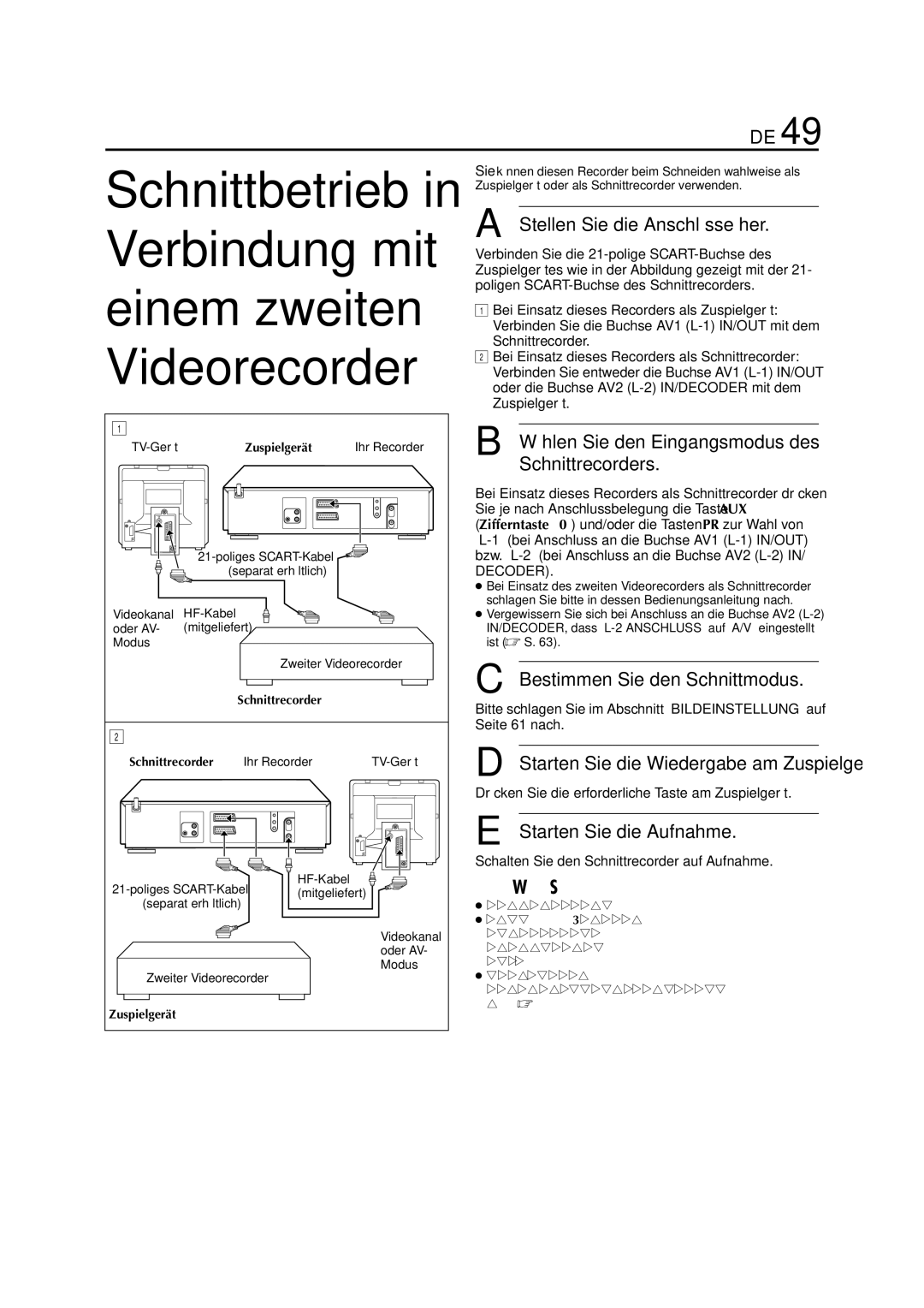 JVC HR-J880EU manual Wählen Sie den Eingangsmodus des Schnittrecorders, Starten Sie die Wiedergabe am Zuspielgerät 