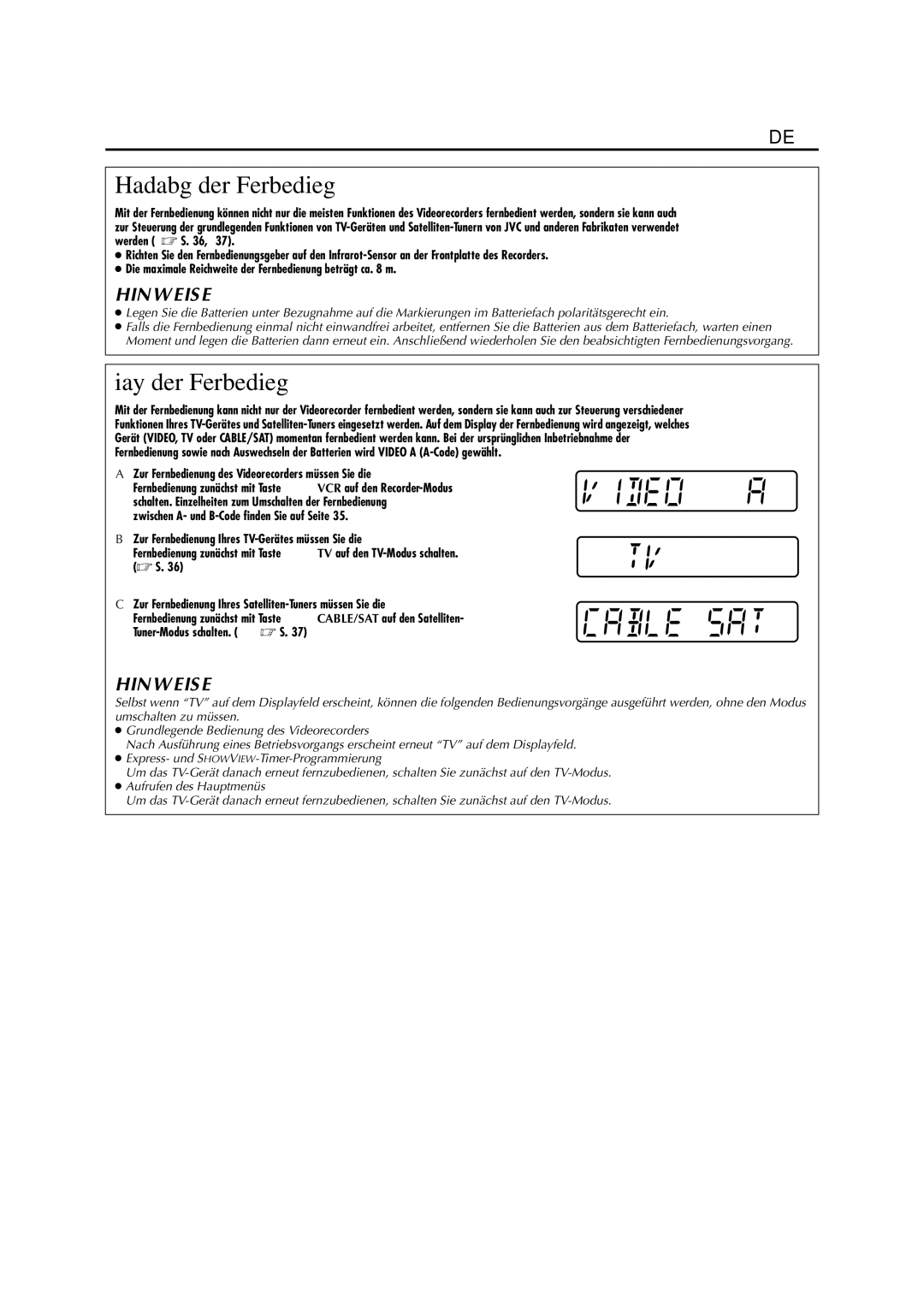 JVC HR-J880EU manual Handhabung der Fernbedienung, Display der Fernbedienung 