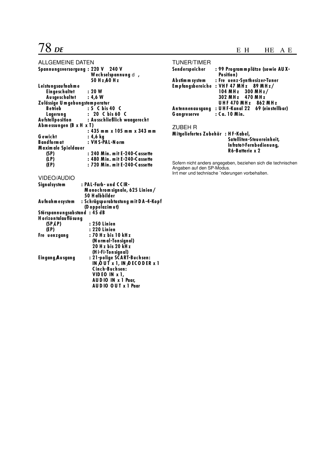 JVC HR-J880EU manual 78 DE 