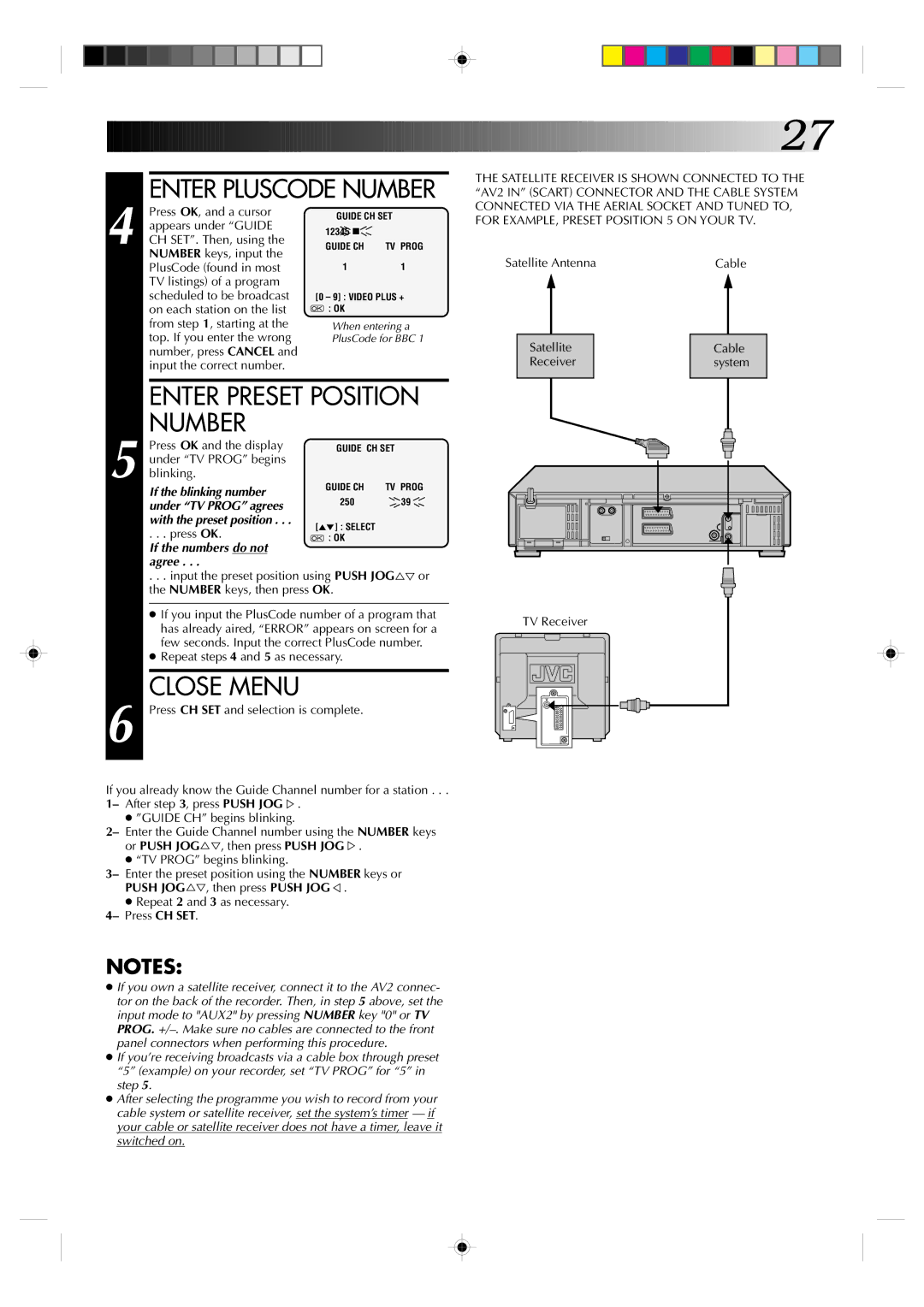 JVC HR-J935EK specifications Number, Close Menu, Enter Preset Position 