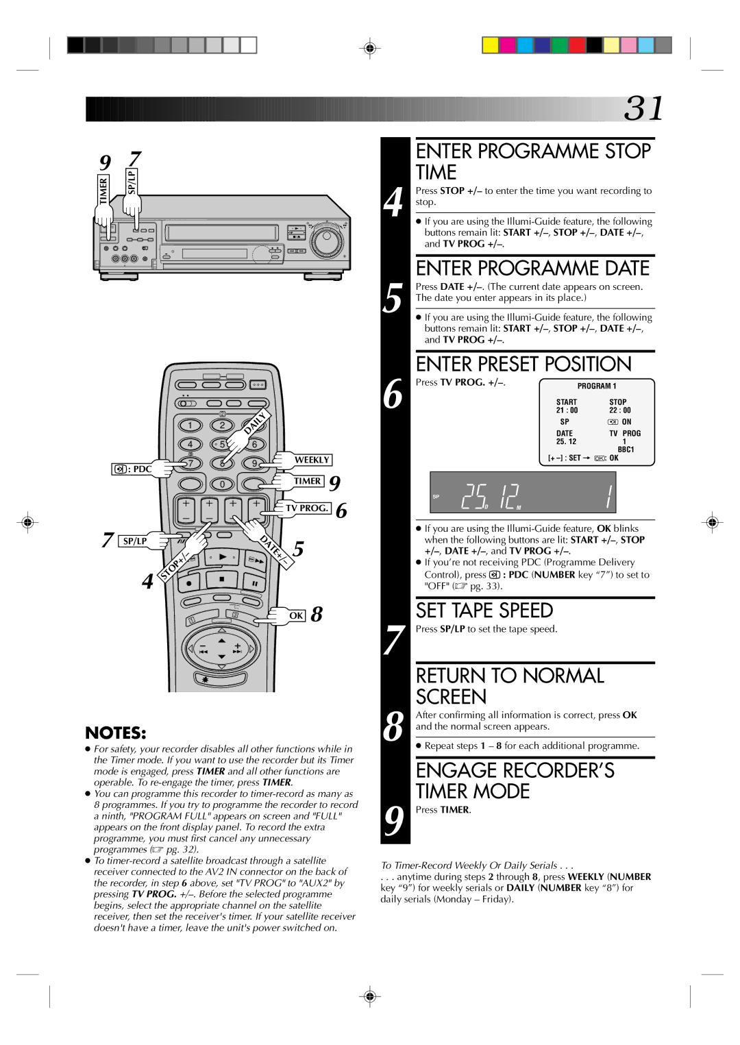 JVC HR-J935EK specifications Engage RECORDER’S Timer Mode, Press TV PROG. +, +/-,DATE +/-, and TV Prog + 