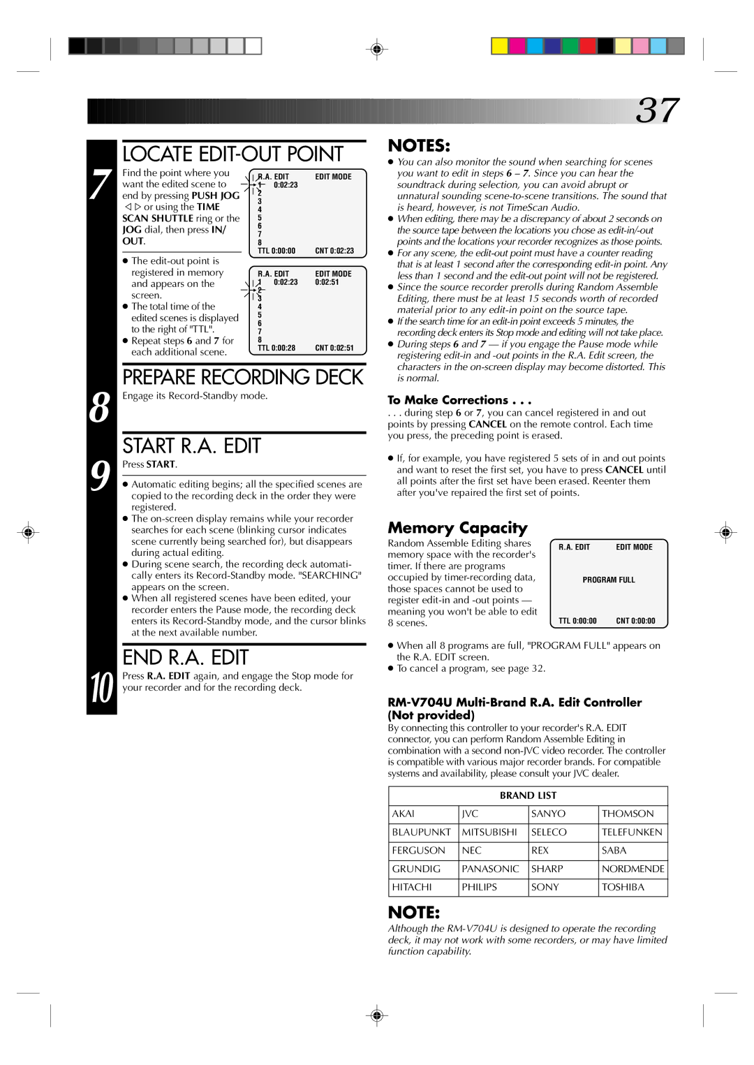 JVC HR-J935EK specifications Locate EDIT-OUT Point, Start R.A. Edit, END R.A. Edit, Prepare Recording Deck 