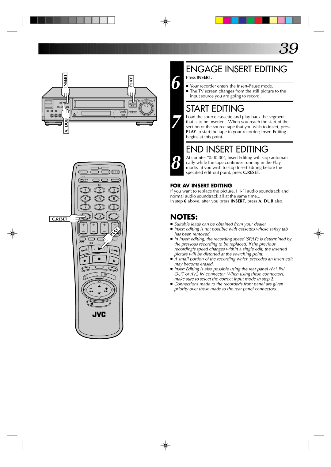 JVC HR-J935EK specifications Engage Insert Editing, Start Editing, END Insert Editing 