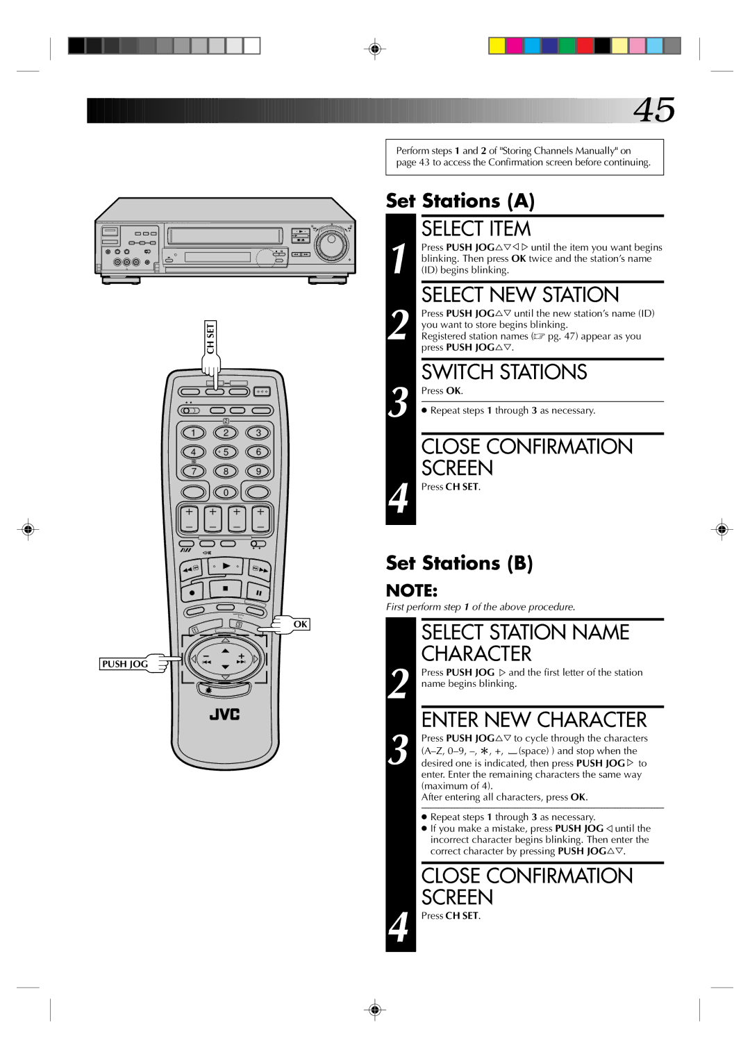 JVC HR-J935EK specifications Select NEW Station, Switch Stations, Select Station Name Character, Enter NEW Character 