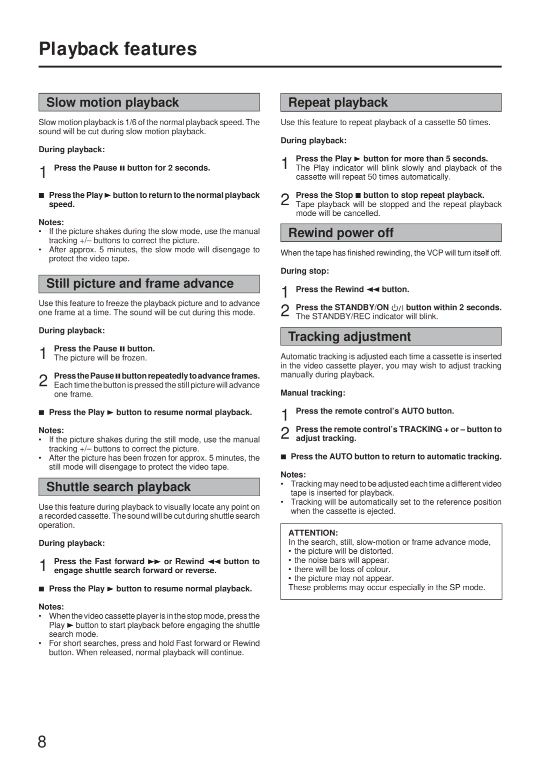 JVC HR-JP34K instruction manual Playback features 