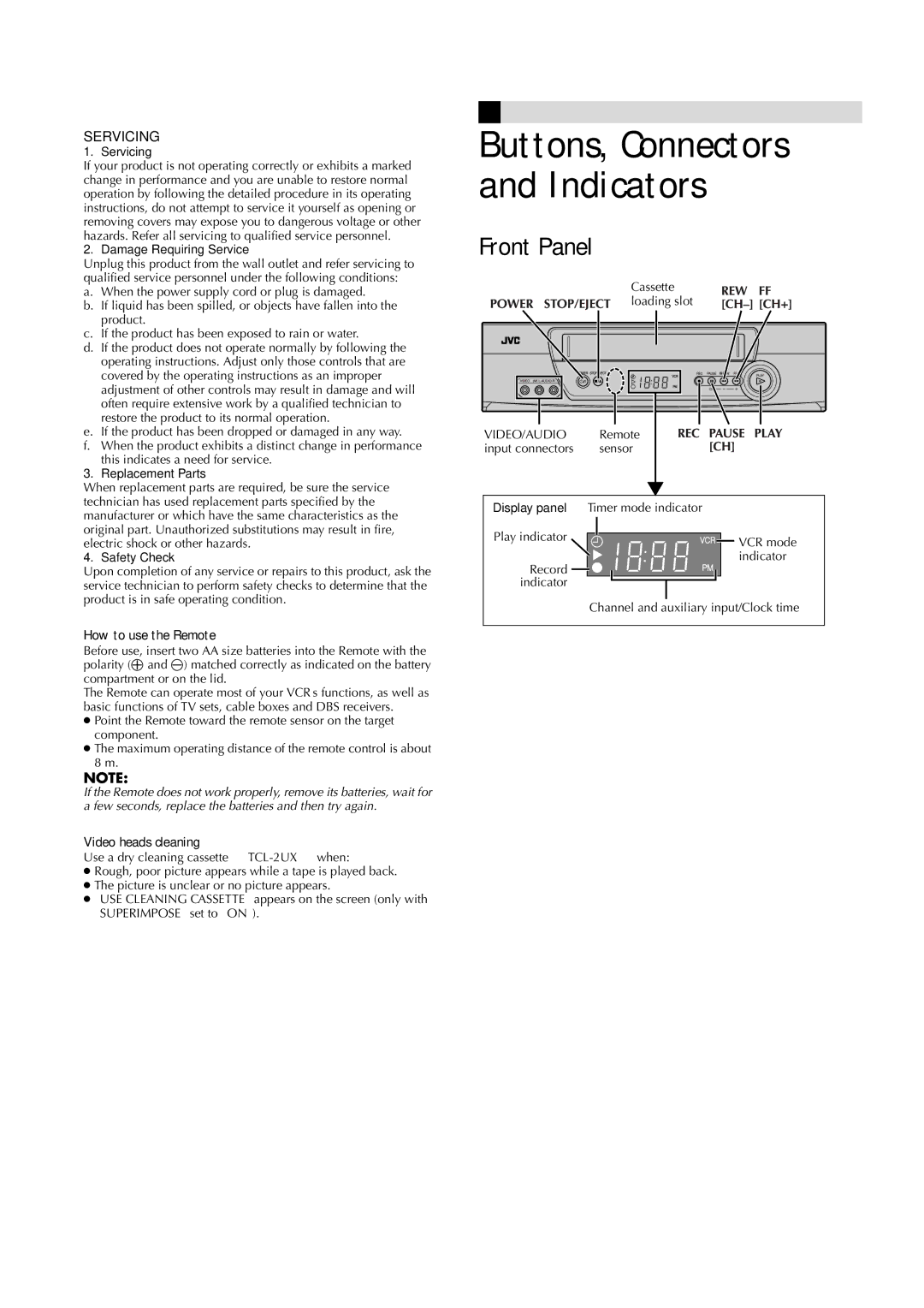 JVC HR-LTR1U manual Front Panel, How to use the Remote, Video heads cleaning 