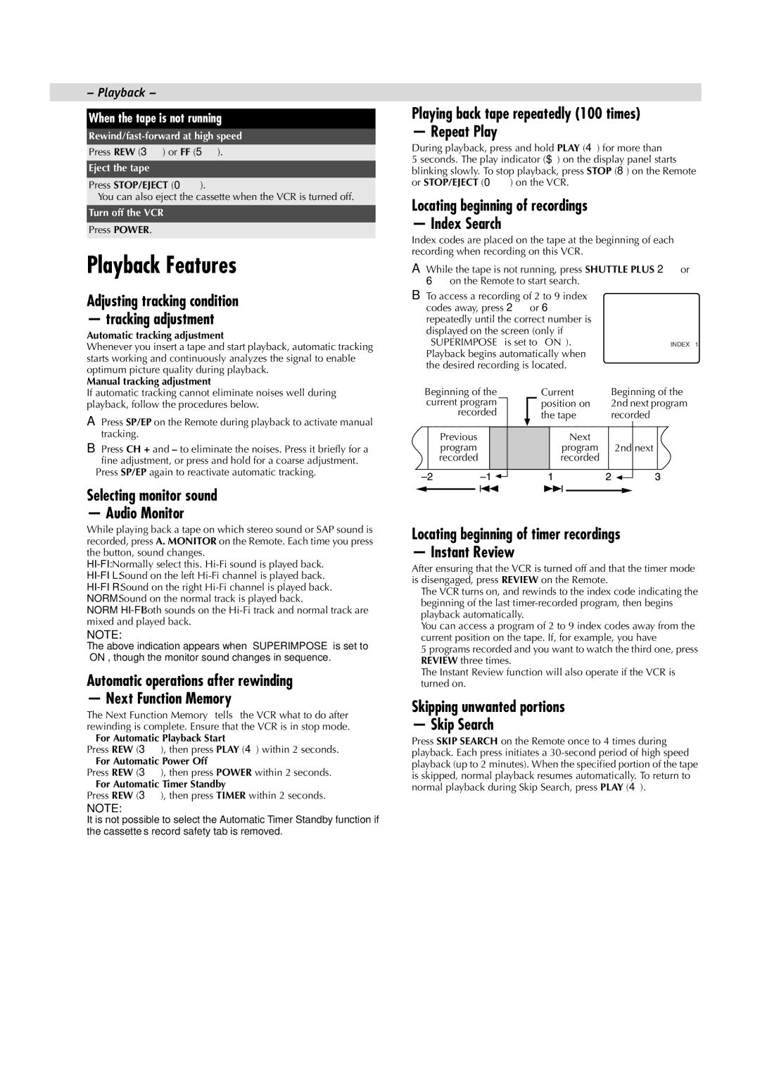 JVC HR-LTR1U manual Playback Features 