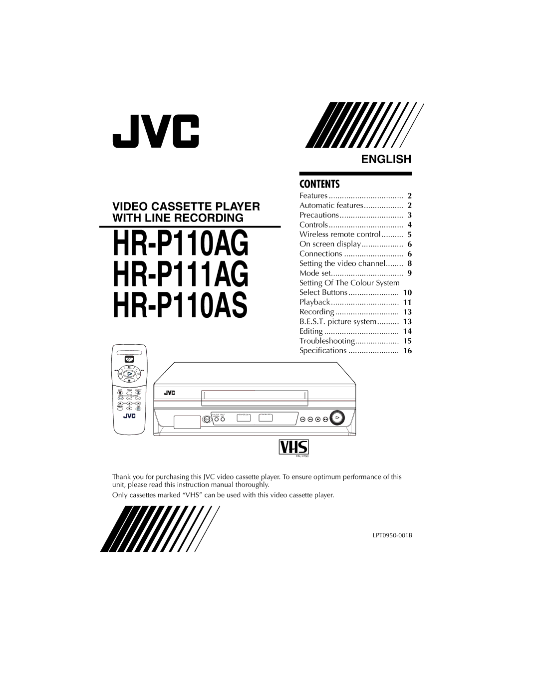 JVC instruction manual HR-P110AG HR-P111AG HR-P110AS 