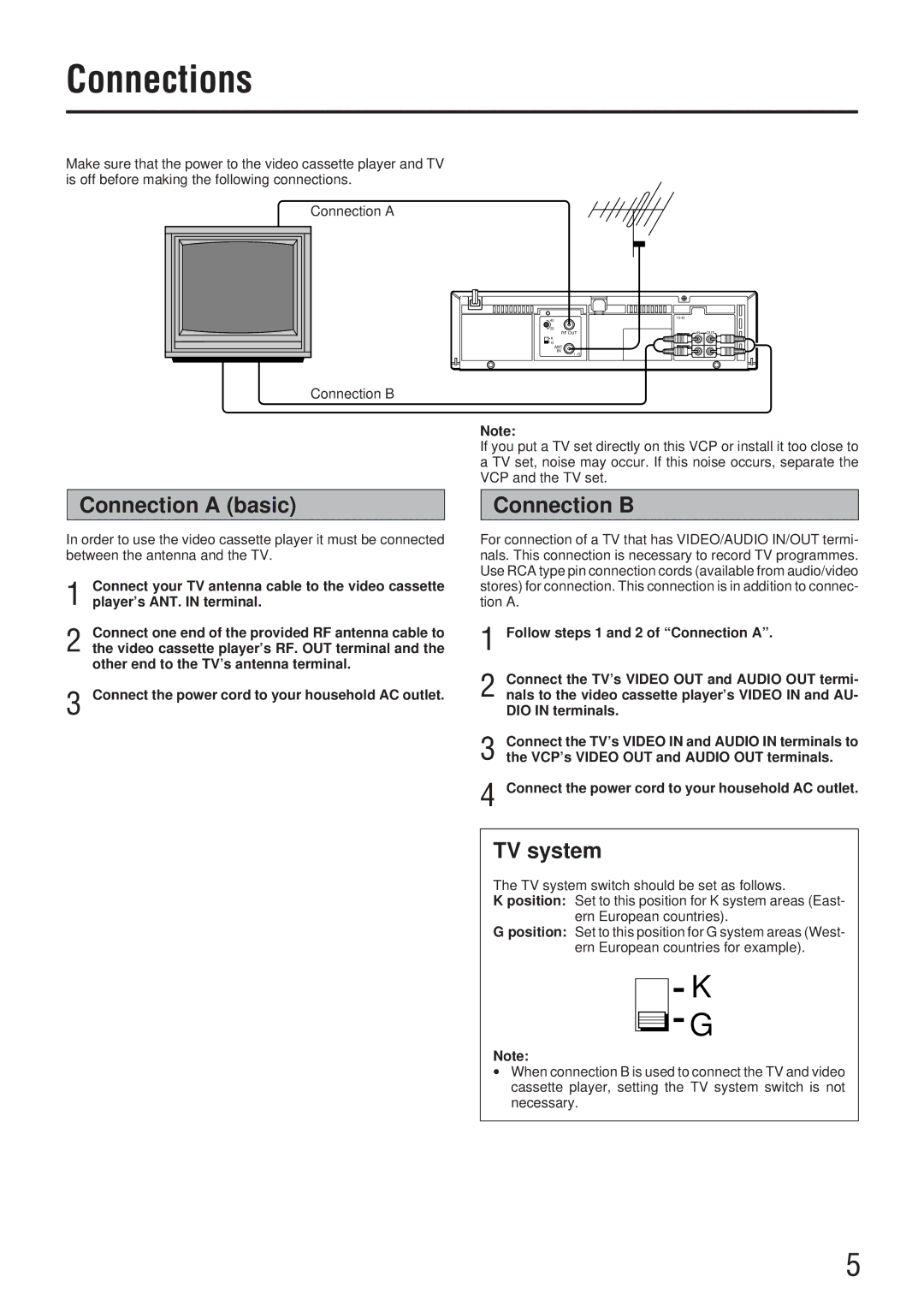 JVC HR-P111EE manual Connections, Connection a basic, Connection B, TV system 