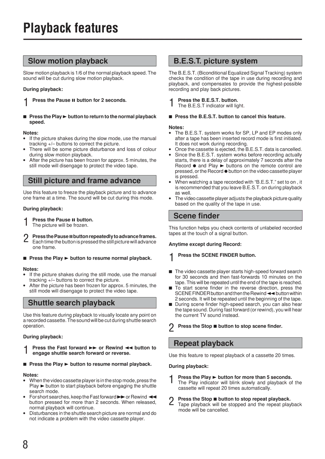 JVC HR-P111EE manual Playback features 