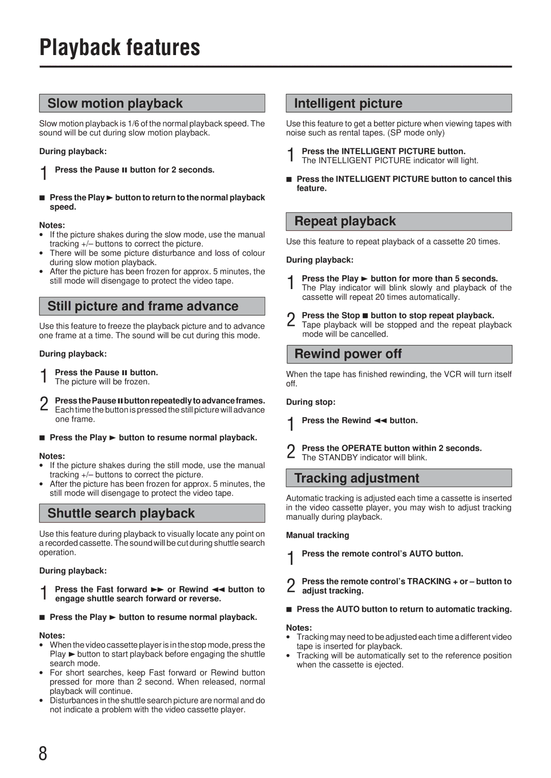 JVC HR-P41A manual Playback features 