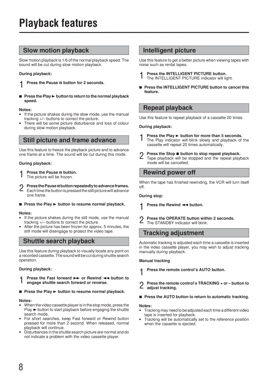 JVC HR-P51A manual Playback features 