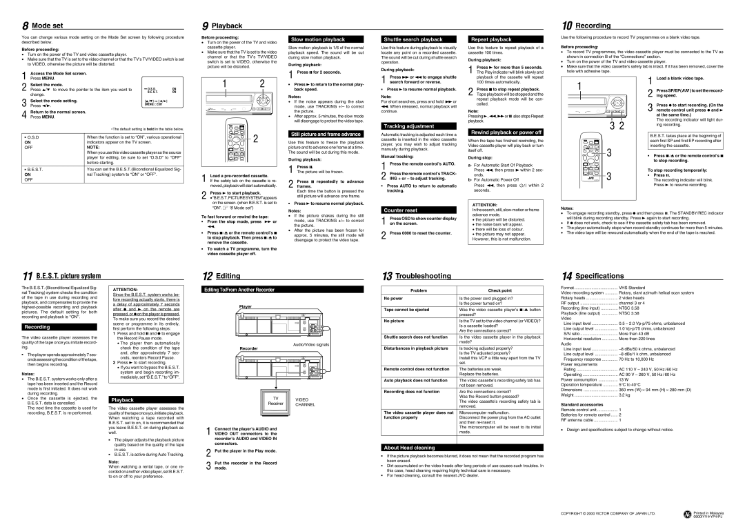 JVC HR-P54T instruction manual Mode set Playback Recording 