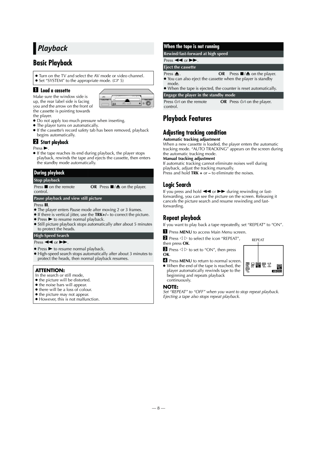 JVC LPT0711-001B, HR-P55A, HR-P56A specifications Basic Playback, Playback Features 