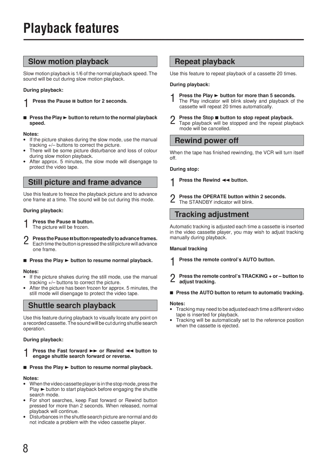 JVC HR-P61K manual Playback features 