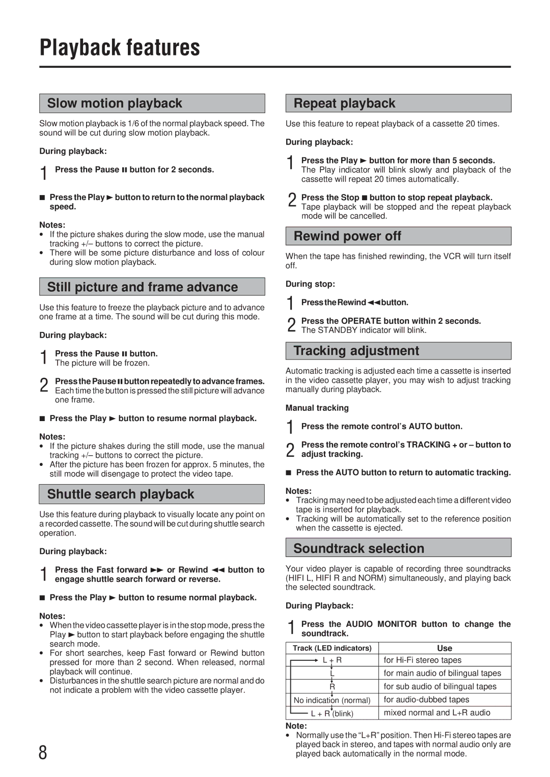 JVC HR-P82A manual Playback features 