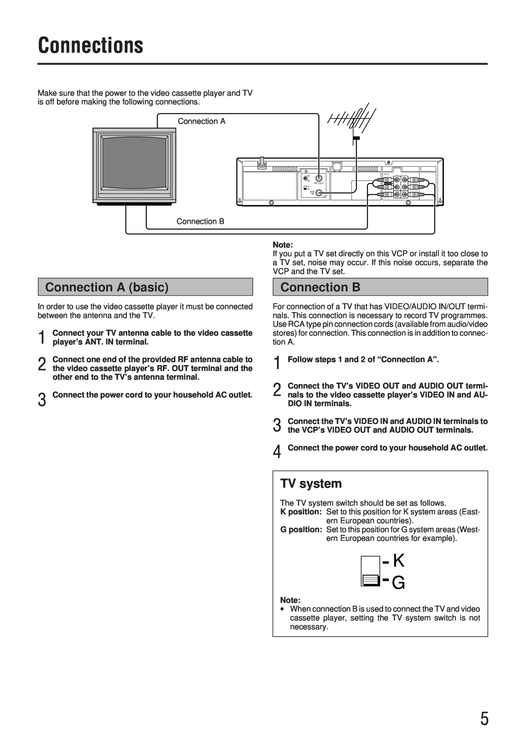 JVC HR-P82A manual Connections, Connection A basic, Connection B, TV system 