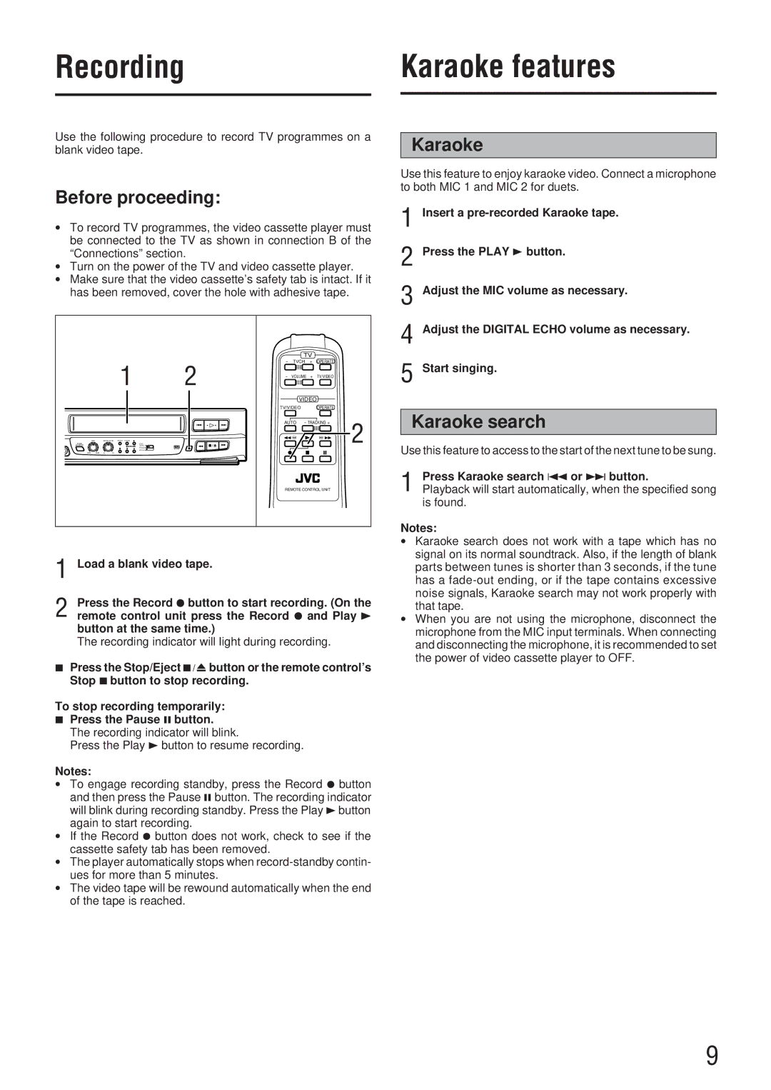 JVC HR-P91K manual Recording Karaoke features, Press Karaoke search 4 or ¢ button 