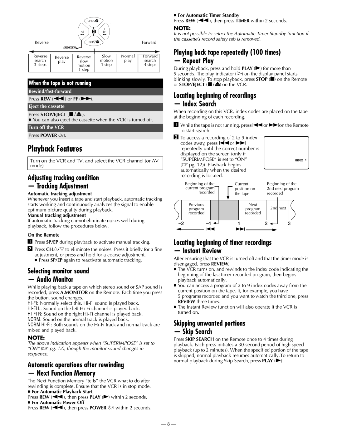 JVC HR-S2902U manual Playback Features 