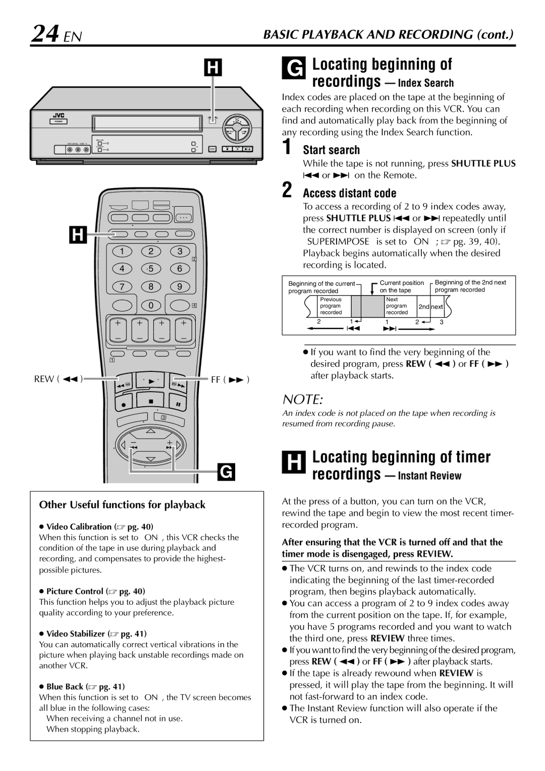 JVC HR-S29U manual 24 EN, Locating beginning of timer, Start search, Access distant code 