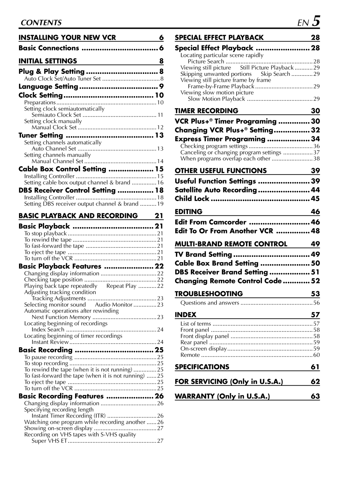 JVC HR-S29U manual Contents 