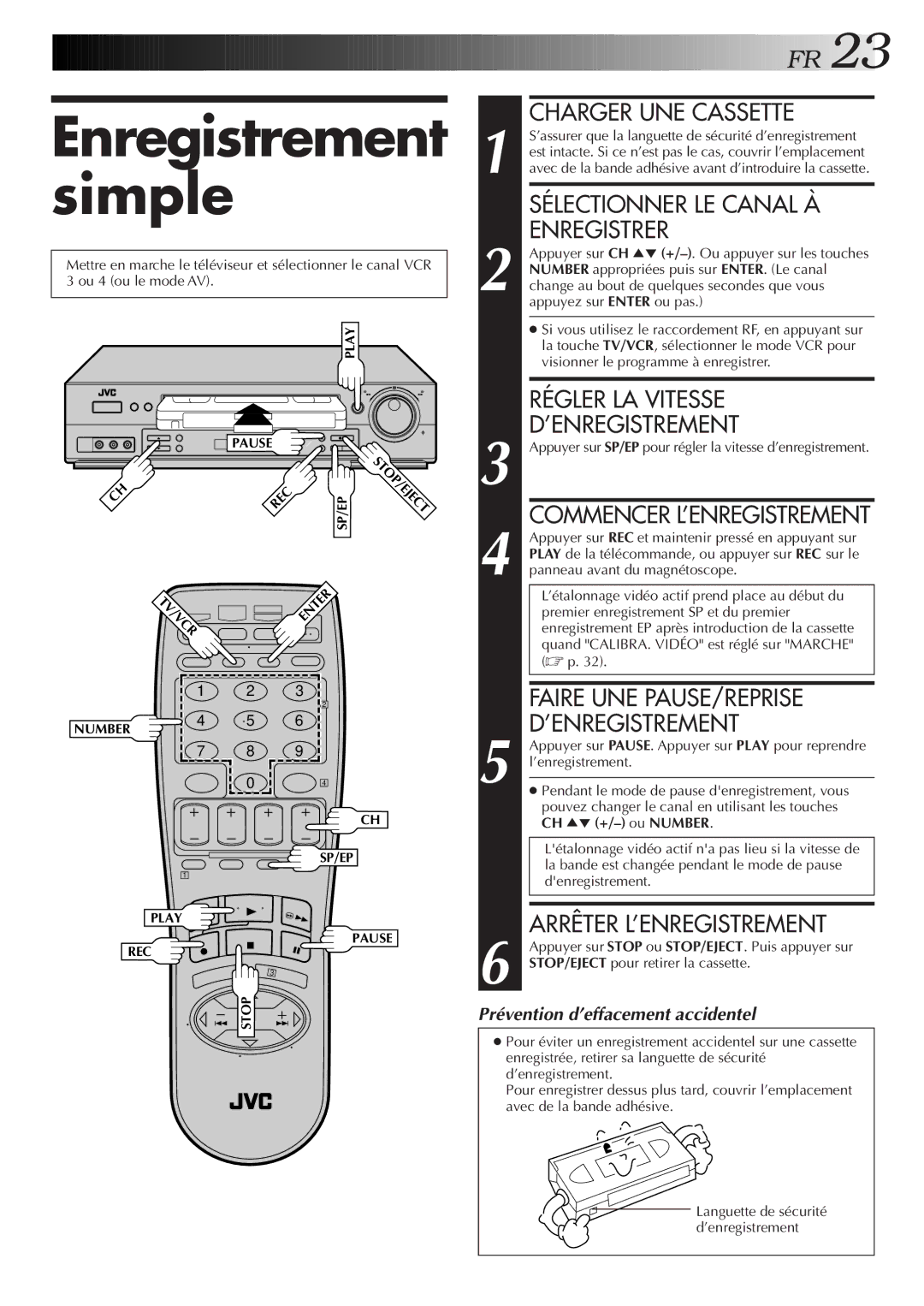 JVC HR-S3500U manual Enregistrement simple 