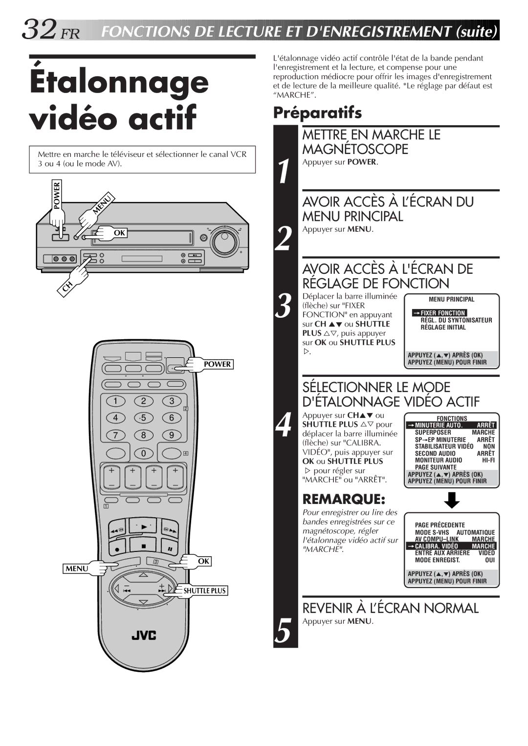 JVC HR-S3500U manual Étalonnage vidéo actif 