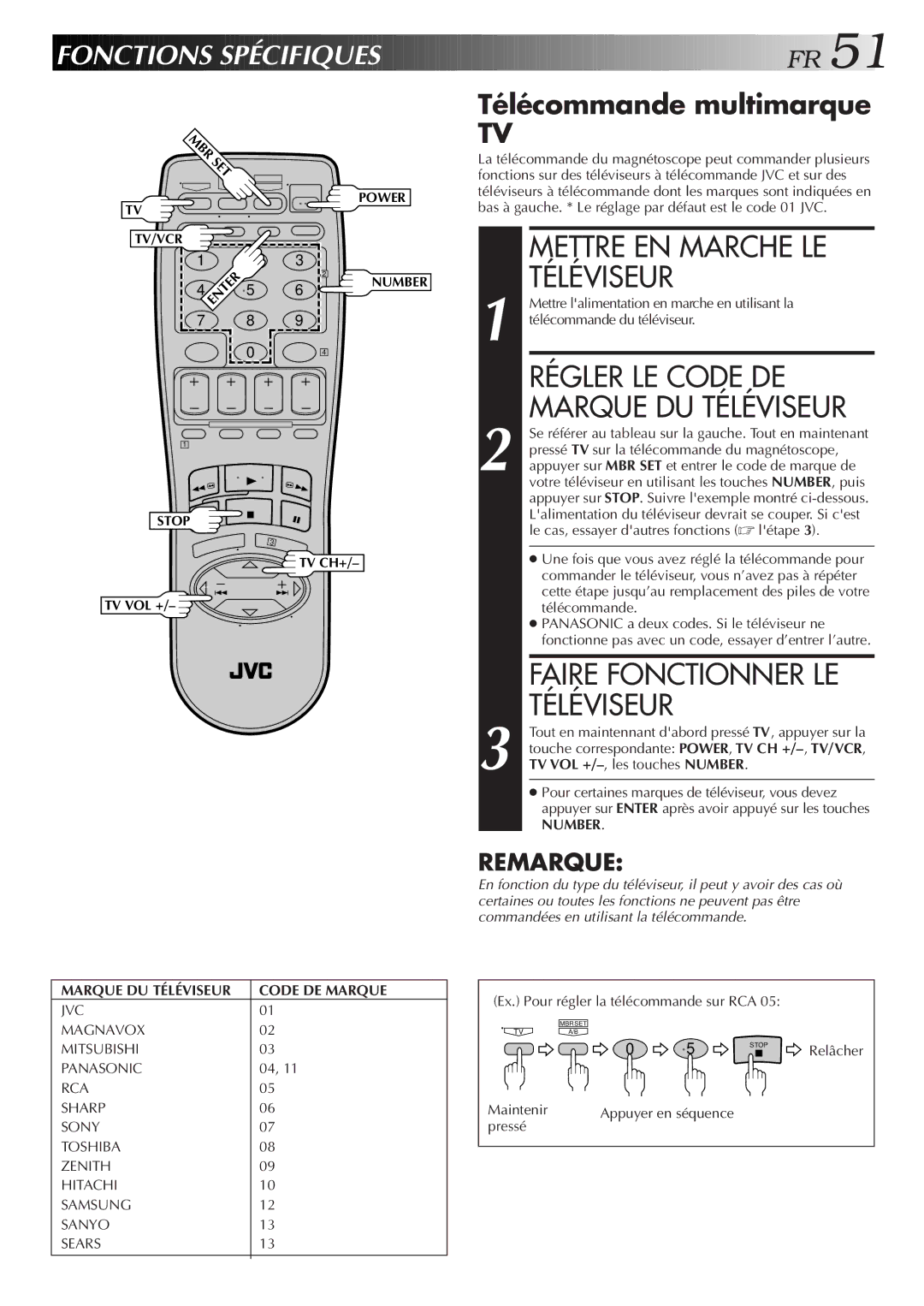 JVC HR-S3500U manual Mettre EN Marche LE Téléviseur, Faire Fonctionner LE Téléviseur, Fonctions Spécifiques F R 