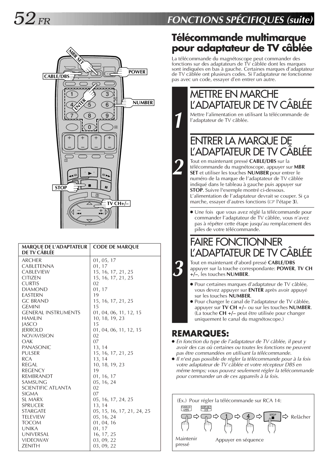 JVC HR-S3500U manual Mettre EN Marche, Entrer LA Marque DE, Faire Fonctionner, FR Fonct Ions Spécifiques suite 