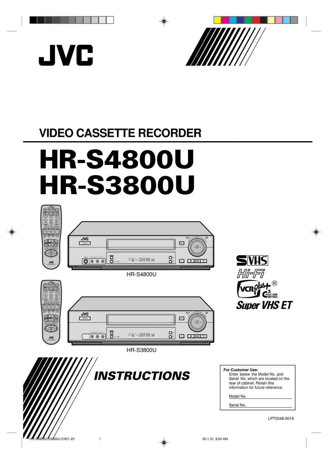 JVC manual HR-S4800U HR-S3800U 