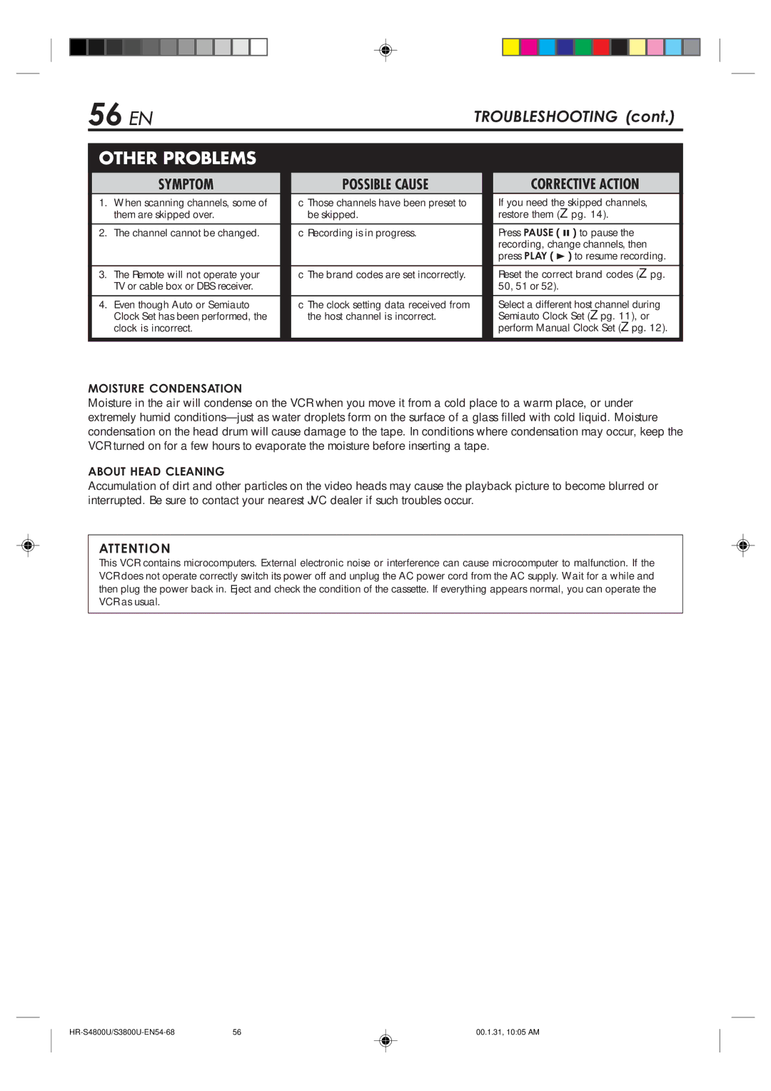 JVC HR-S3800U manual 56 EN, Other Problems 