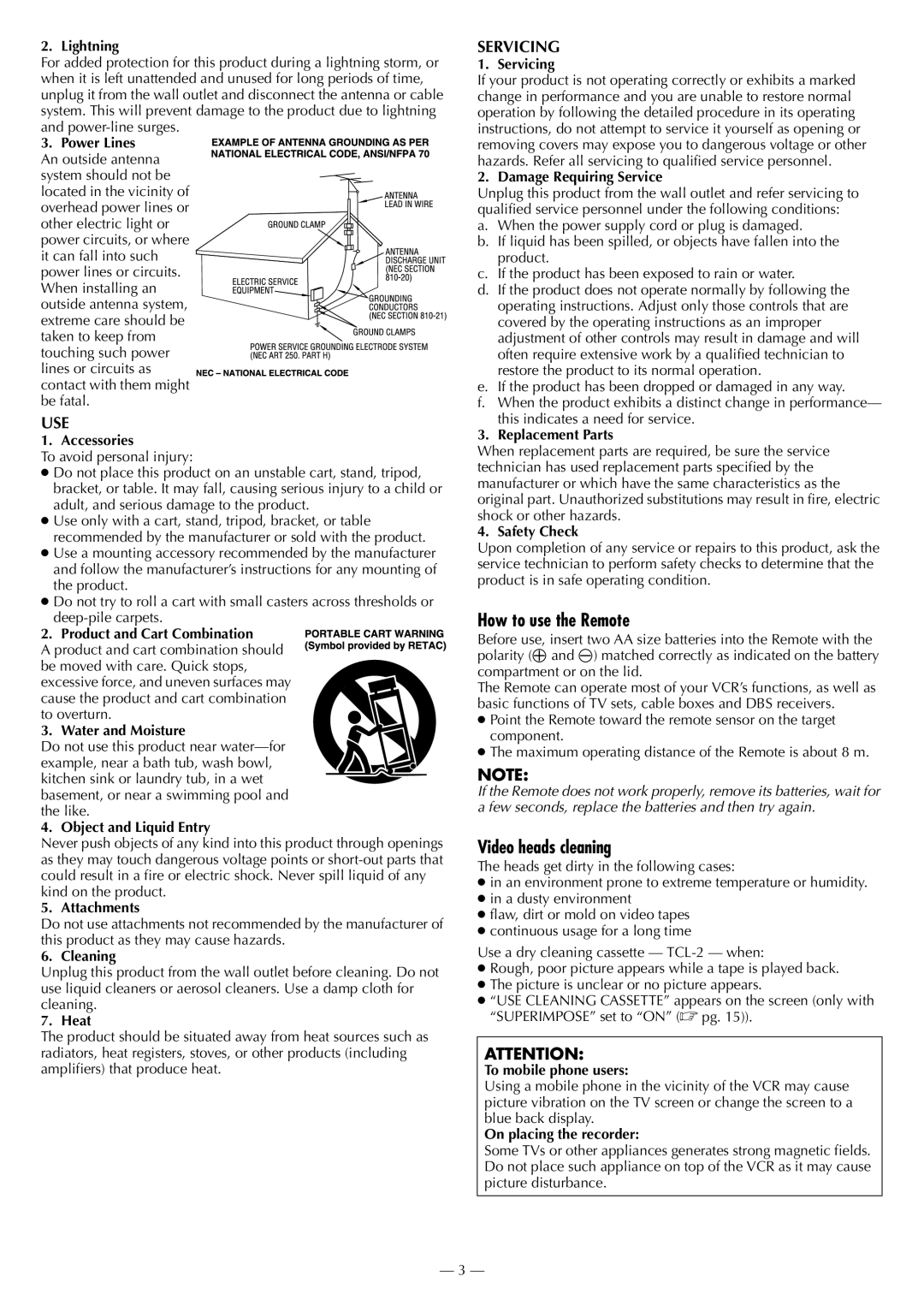 JVC HR-3911U, HR-S3901 specifications How to use the Remote, Video heads cleaning 