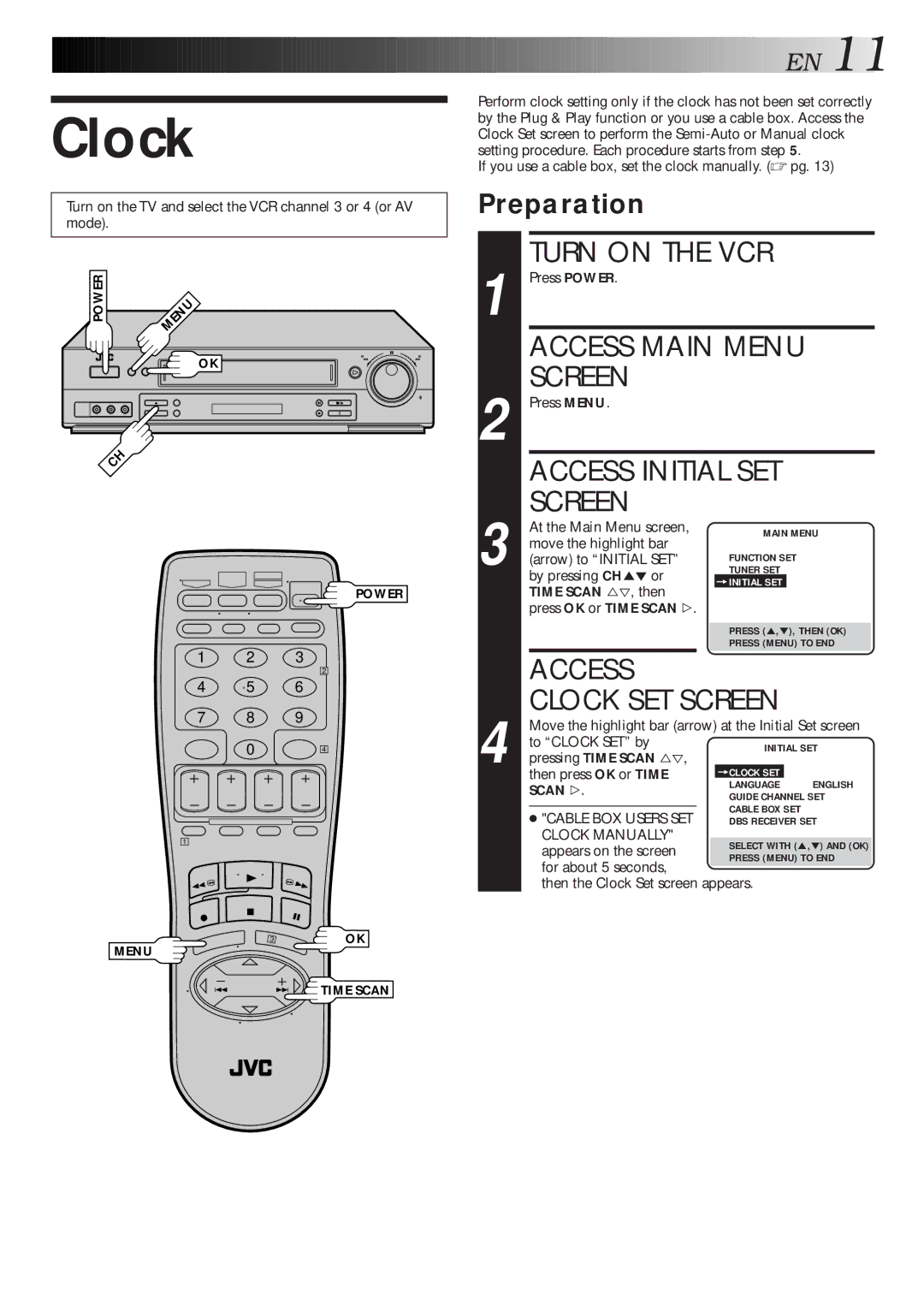 JVC HR-S4500U manual Access Clock SET Screen, Preparation, Scan # 