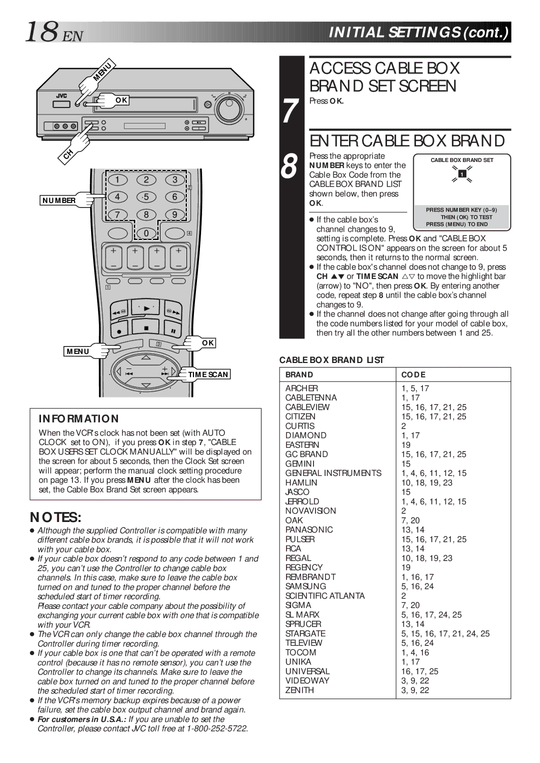 JVC HR-S4500U manual Access Cable BOX Brand SET Screen, Enter Cable BOX Brand, Brand Code 