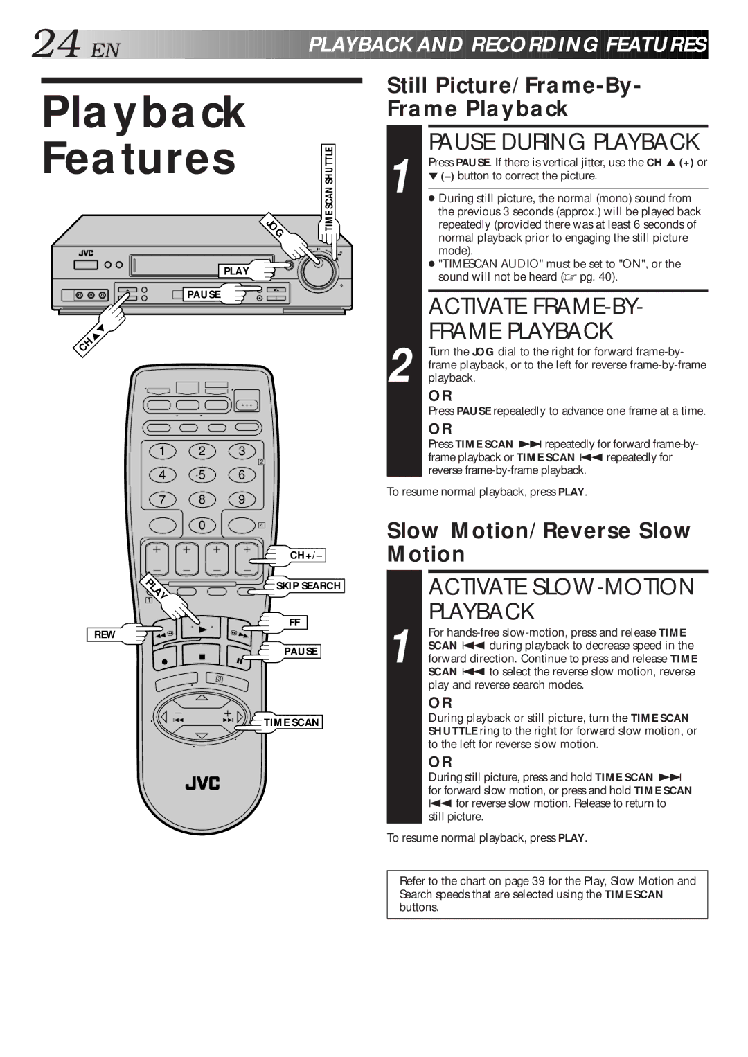 JVC HR-S4500U manual Playback Features, Activate FRAME-BY Frame Playback, EN Playba CK and Recording Feat Ures 