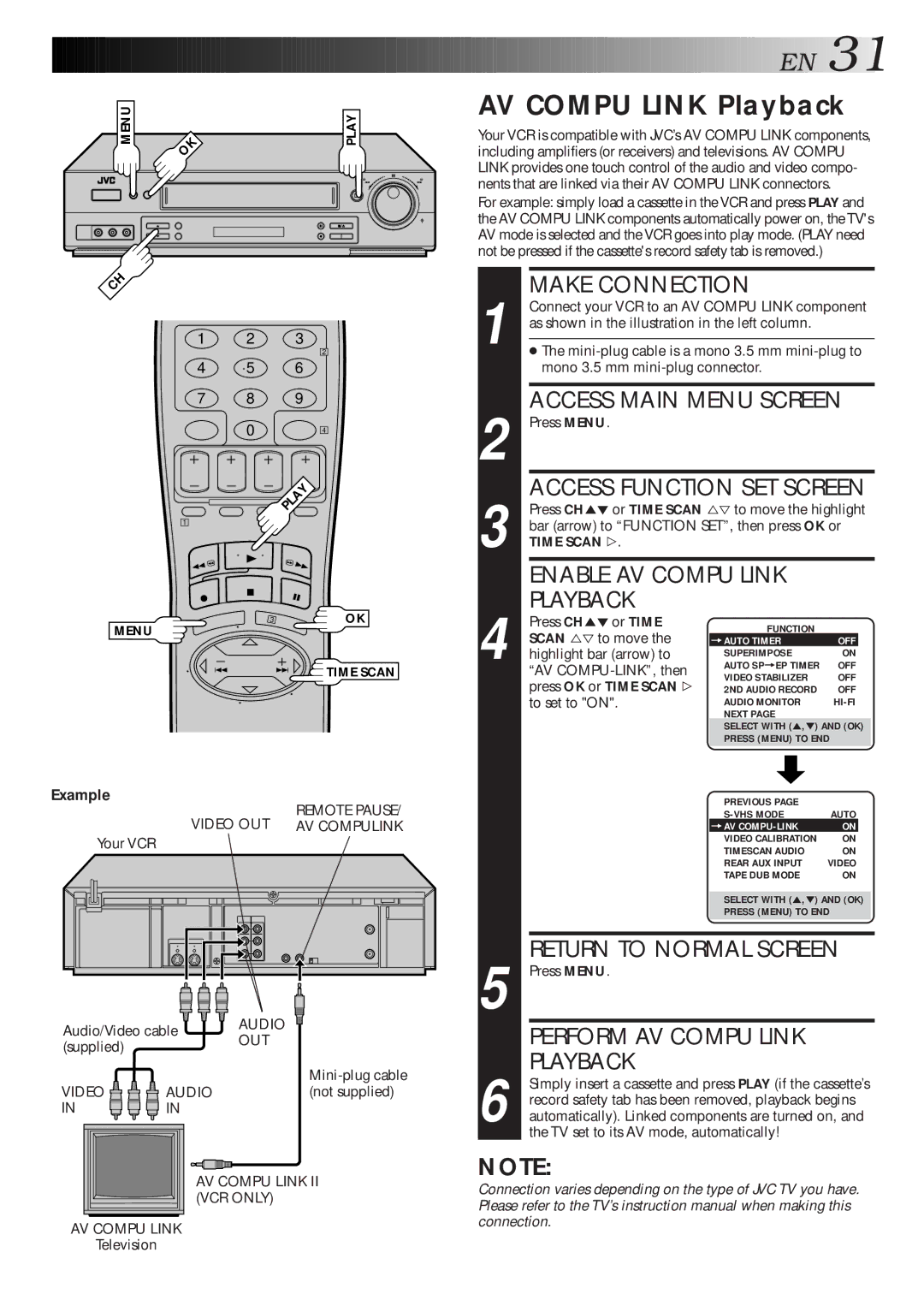 JVC HR-S4500U manual AV Compu Link Playback, Example 