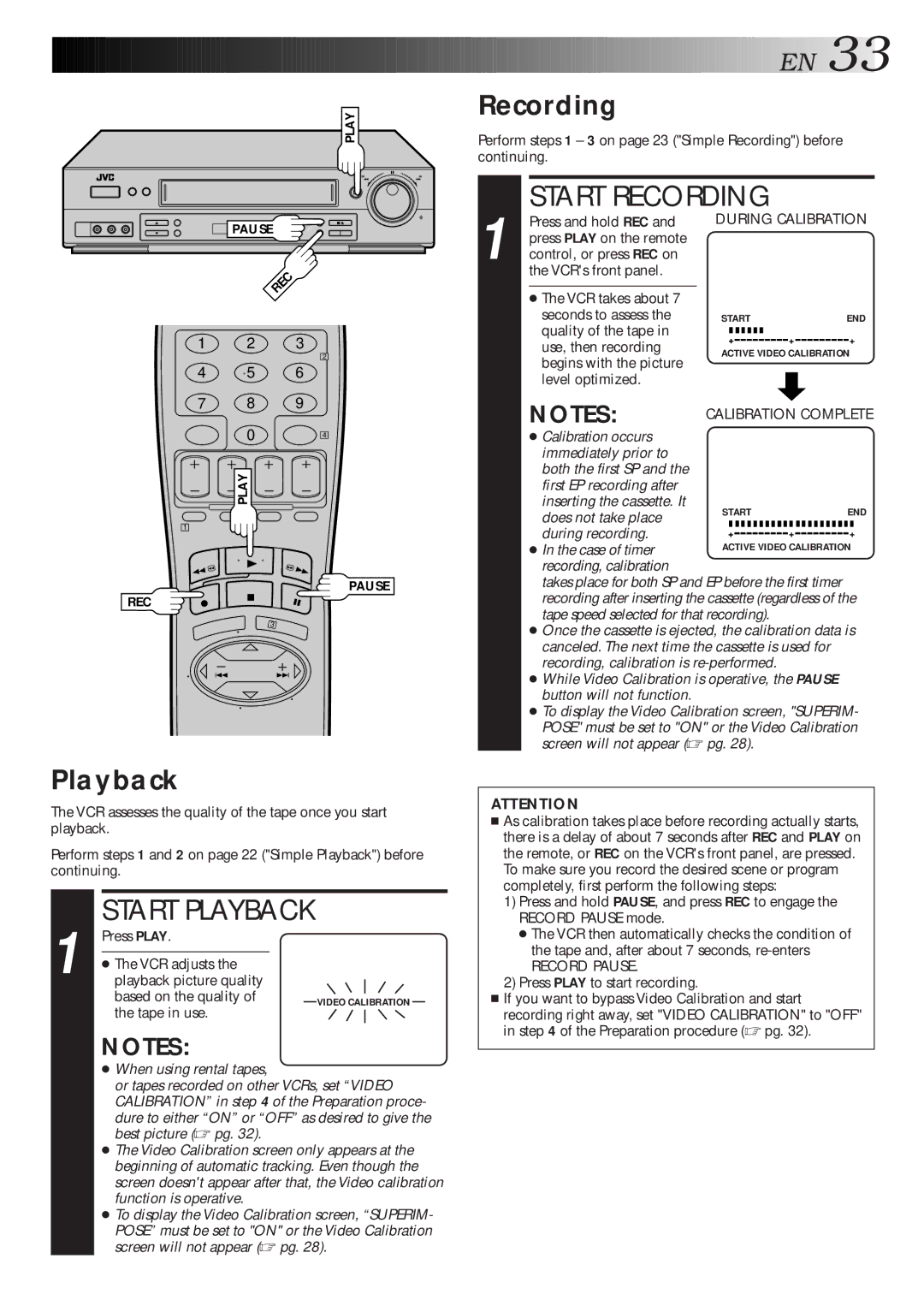 JVC HR-S4500U manual Playback, Recording 