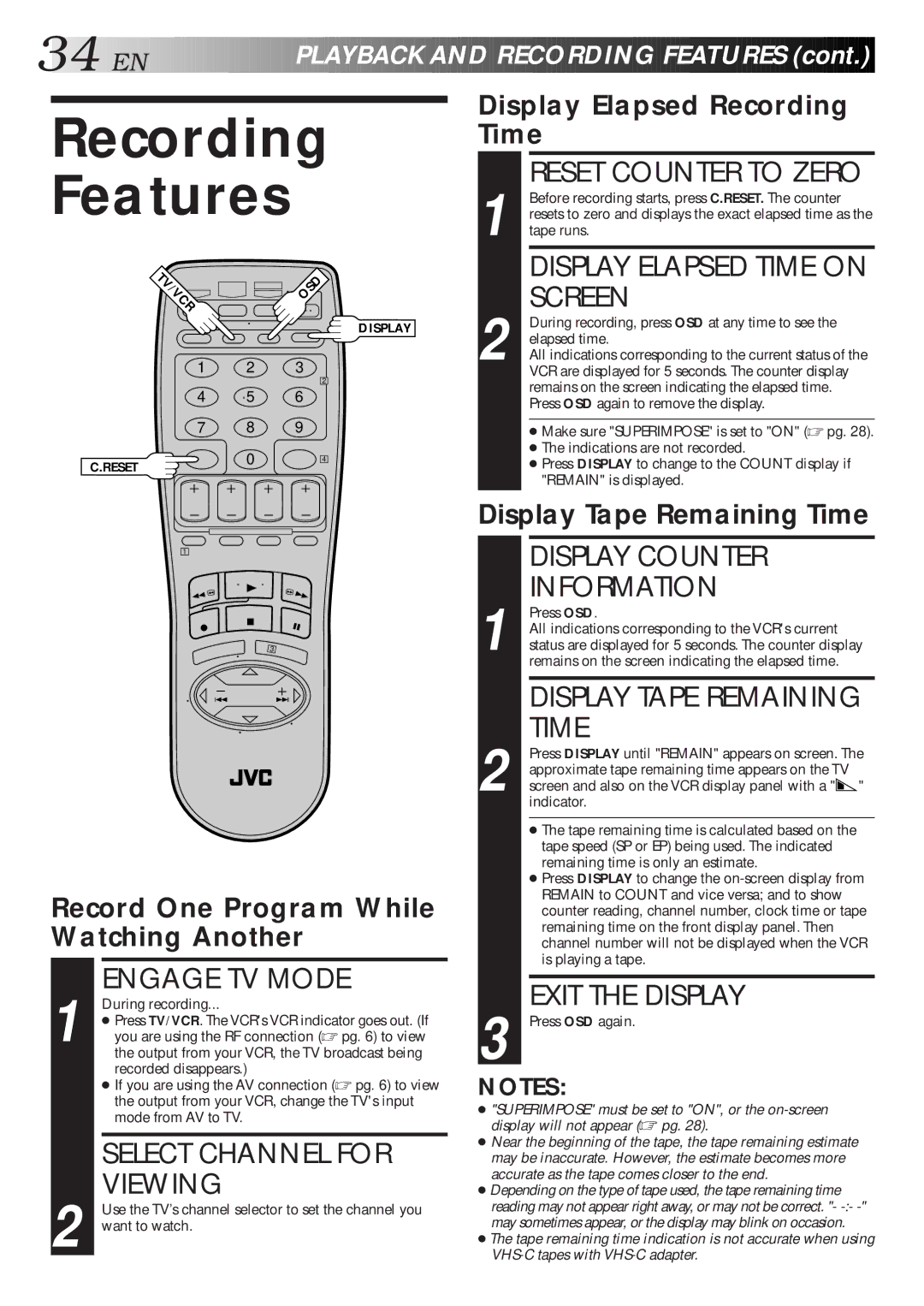 JVC HR-S4500U manual Recording Features 