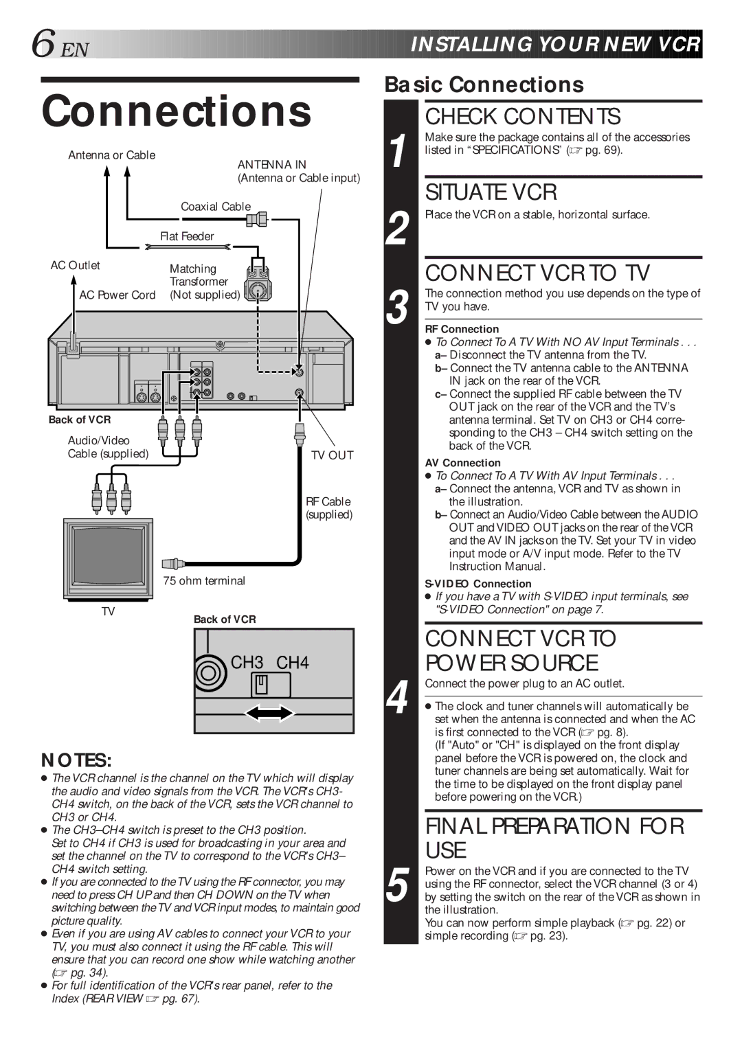 JVC HR-S4500U manual Connections 