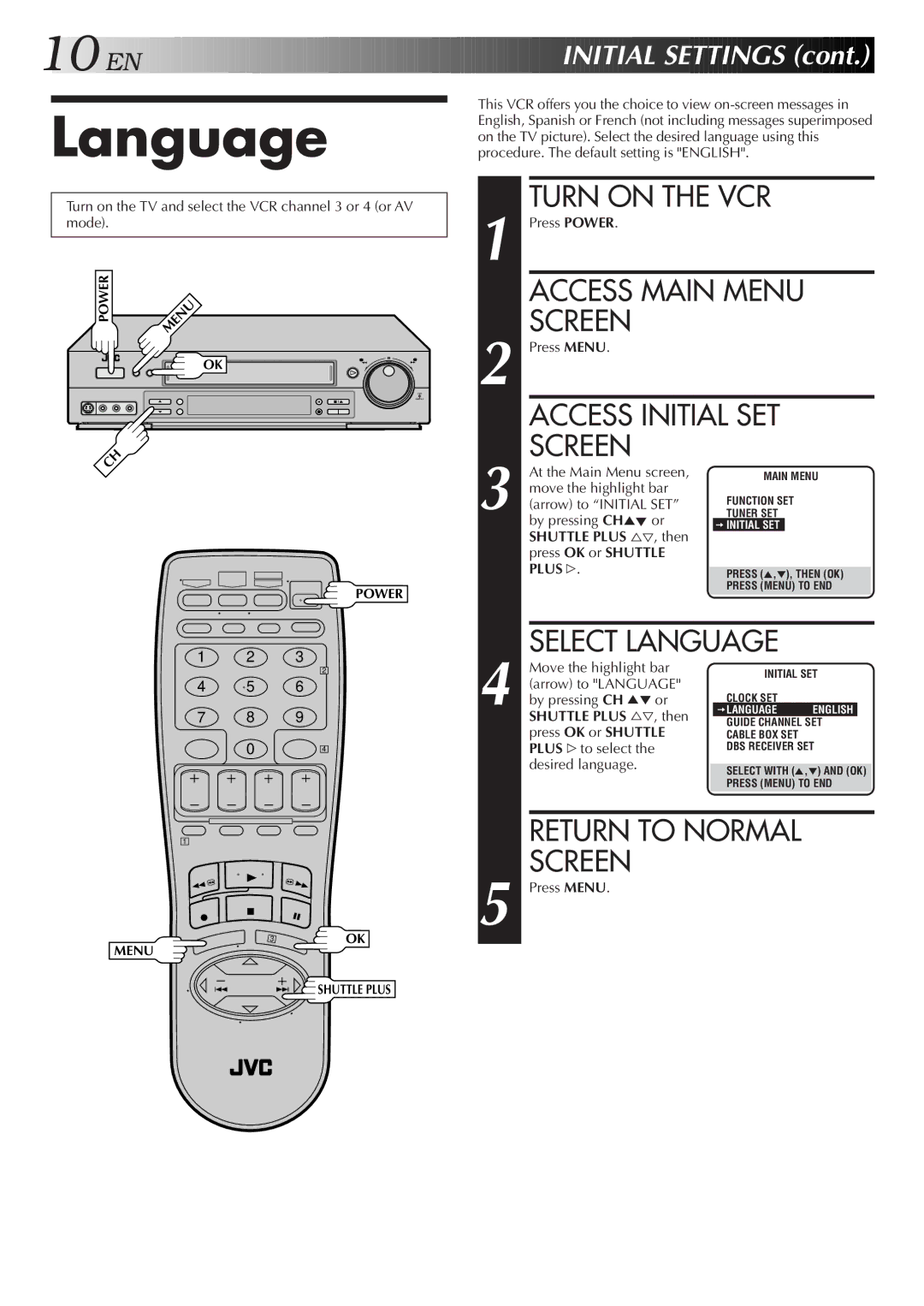 JVC HR-S4600U instruction manual Language 