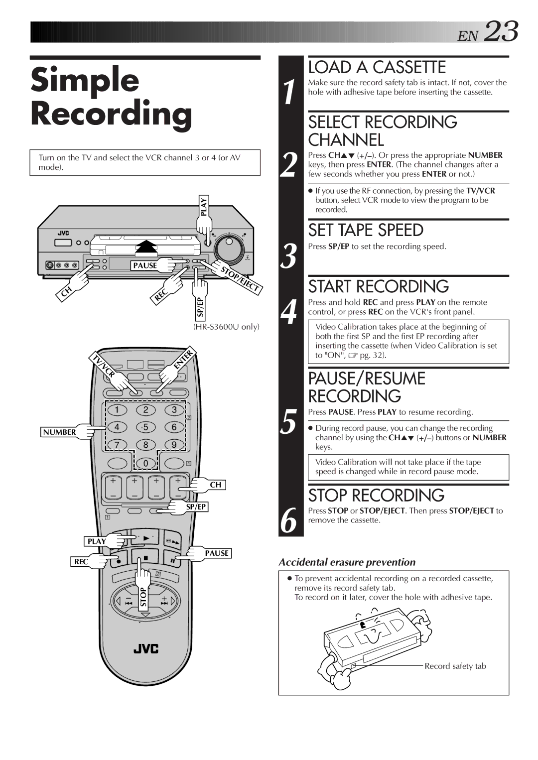 JVC HR-S4600U instruction manual Simple Recording 