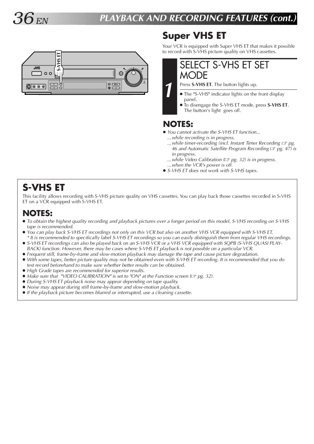 JVC HR-S4600U instruction manual Select S-VHS ET SET, Layba CK and Recording Features, Super VHS ET 