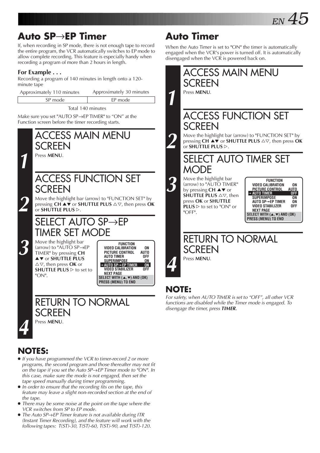 JVC HR-S4600U instruction manual Select Auto SP EP Timer SET Mode, Auto SP→EP Timer, Auto Timer, Or Shuttle Plus 