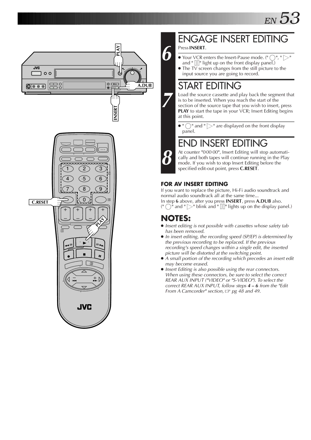 JVC HR-S4600U instruction manual Start Editing, END Insert Editing 