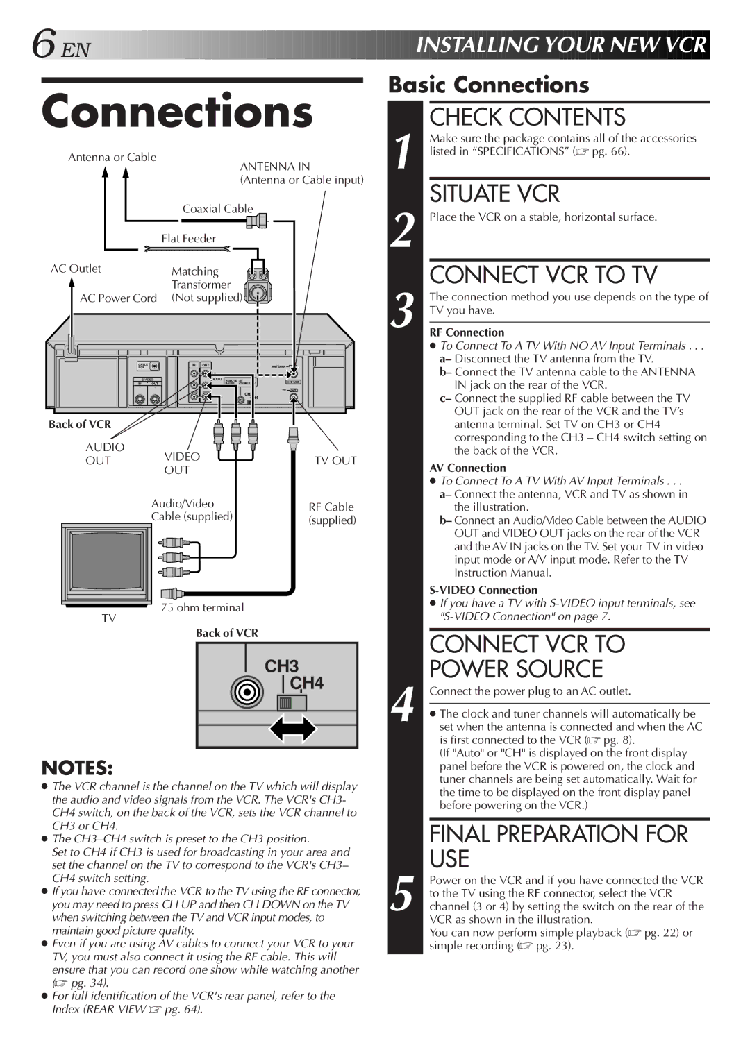 JVC HR-S4600U instruction manual Connections 